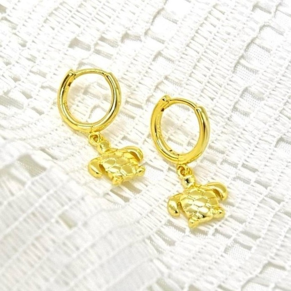 Gold Sea Turtle Beach Hoop Earrings